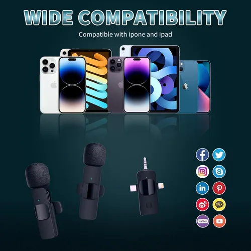 Miniatura 6 de AMOOX Micrófono Lavalier inalámbrico para cámara de iPhone, transmisión en vivo, vlogging, micrófono omnidireccional inalámbrico, micrófono
