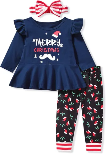 Conjunto de ropa de Navidad con estampado de Papá Noel para niñas pequeñas, conjunto de ropa de Navidad de 3 piezas