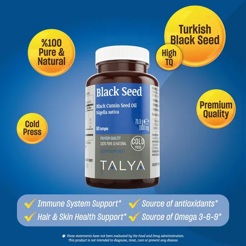 Miniatura 4 de TALYA Softgel de aceite de semilla negra con alta timoquinona, apoyo inmunológico, salud digestiva, función cerebral, movilidad articular, prensado