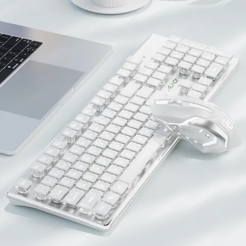 Miniatura 11 de SEUNKWANG EWEADN V3 Combo de Teclado y Mouse Inalámbrico con Retroiluminación Azul, Panel Metálico, Teclado y Mouse de Computadora Recargable Negro
