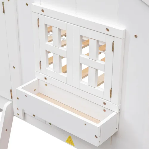Miniatura 3 de VECELO Full Over Full House Bunk Bed with Safety Rail, Ladder, Windows & Doors, Solid Wood Playhouse Bunk Bed, No Box Spring Needed, White