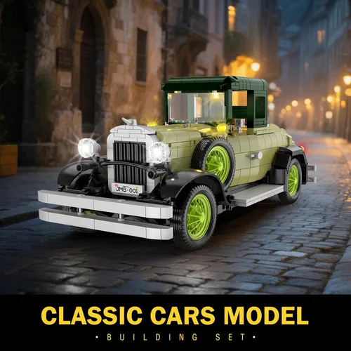 Miniatura 4 de Juego de construcción de modelo de coche clásico vintage con luz para adultos, niños y niñas (1297 unidades), modelo de autos antiguos, colección