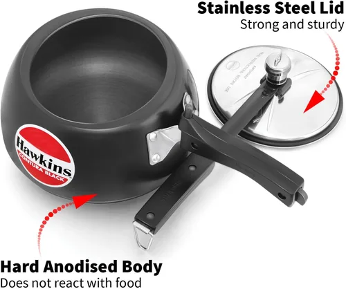 Miniatura 3 de Hawkins Olla a presión Contura negra de 3,5 litros, cocina de tapa interior anodizada dura, cocina Handi, negro (CB35)