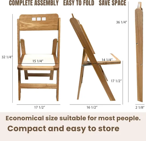 Miniatura 2 de Silla plegable de madera con asiento acolchado, asientos comerciales apilables para eventos en interiores y exteriores, fiestas, bodas, banquetes
