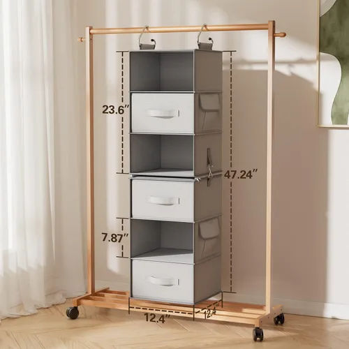Miniatura 2 de Pipishell Organizador colgante de armario de 6 estantes con 2 estantes separables de 3 niveles, 3 cajones y bolsillos laterales, organizadores