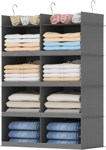 Lifewit Estante de doble fila para colgar en el armario, estantes de ropa con 3 ganchos resistentes para organización de ropa, contenedor plegable