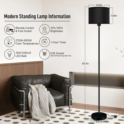 Miniatura 3 de Lámparas de pie para sala de estar, lámpara de pie regulable sin escalones con control remoto, temperatura de color y brillo ajustables 2700K-6500K