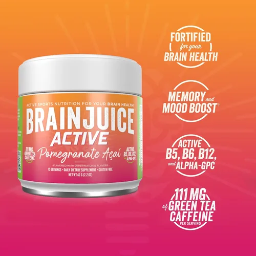 Miniatura 3 de BrainJuice Suplemento de apoyo cerebral nootrópicos, polvo sin gluten para energía y concentración, mezcla de bebida con L teanina, Alpha GPC