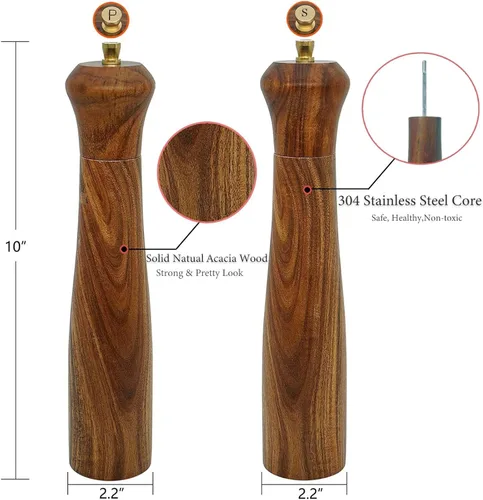 Miniatura 2 de Juego de molinillo de sal y pimienta de madera, molinillo manual de sal y pimienta, molinillo de sal de madera de acacia recargable, molinillo