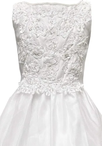 Miniatura 3 de Vestido de bautismo de comunión de satén blanco con apliques de cuentas