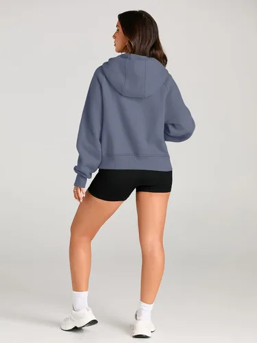 Miniatura 3 de AUTOMET Sudaderas con capucha para mujer, con media cremallera, chaquetas de vellón, tops de gran tamaño, trajes de otoño, ropa de moda de invierno