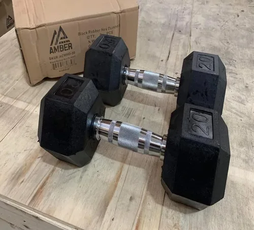 Miniatura 6 de Barbell Rubber encased Hex Dumbbell Weights with Metal Handles for Strength Training, Full Body Workout. Sold as a Pairs