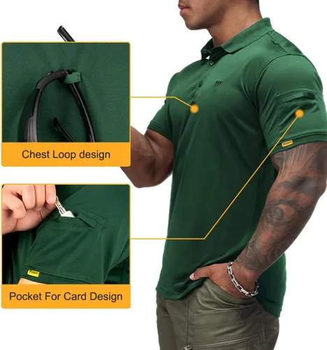 Miniatura 4 de IDOGEAR Polo táctico de manga corta de secado rápido rendimiento camisa de golf de ajuste regular camiseta con absorción de humedad
