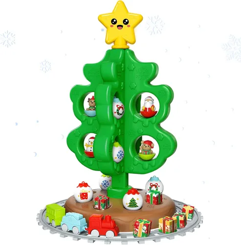 maysida Árbol de Navidad Mini para Bebés, Juguetes Educativos de Plástico Coloridos, Marionetas de Dedo de Muñeco de Nieve/Alce/Papá Noel para Niños