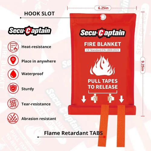 Miniatura 5 de SecuCaptain Manta de emergencia contra incendios para el hogar y la cocina, 40 x 40 pulgadas, manta de fibra de vidrio con supresión de llama