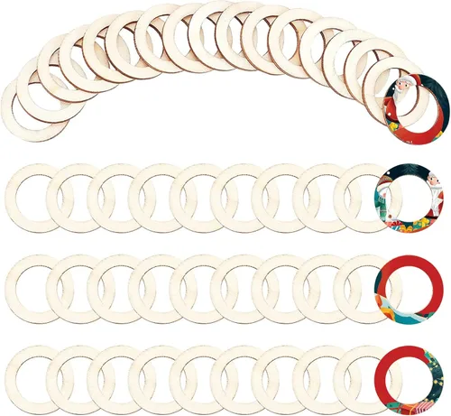 Miniatura 26 de NBEADS 100 piezas de madera sin terminar de 1.96 pulgadas con forma de anillos, adornos circulares, rebanadas de madera en blanco para pintura