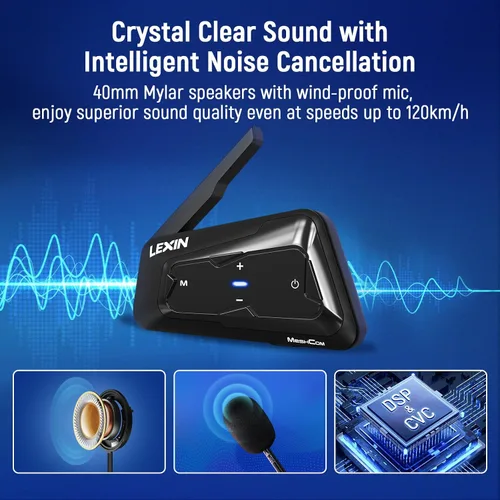 Miniatura 6 de LEXIN MeshCom - Auriculares Bluetooth para motocicleta, sistema de comunicación de malla para 24 conductores, intercomunicador de casco