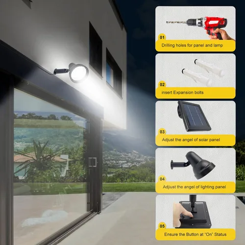 Miniatura 7 de SUNLONG Focos solares para exteriores, impermeables, brillantes, luz de pared LED, luz de inundación de seguridad, alimentada por energía solar