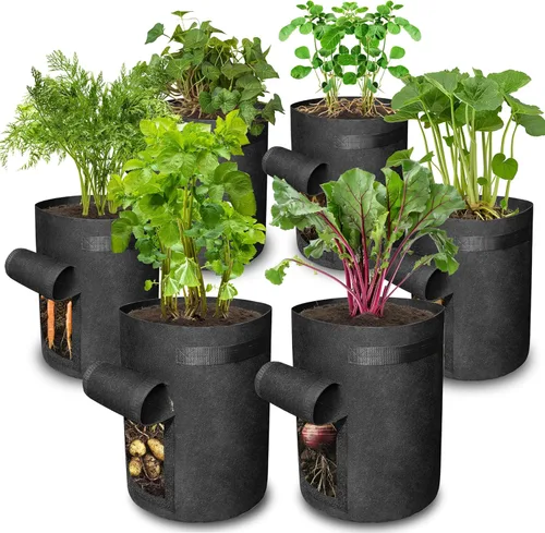 Gardzen Paquete de 6 bolsas de cultivo de verduras sin BPA de 10 galones con solapa de acceso y asas, adecuadas para plantar papas, taro,