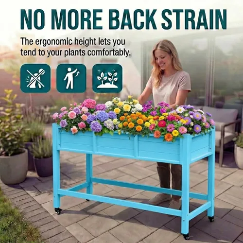 Miniatura 7 de YITAHOME Cama de jardín elevada de polietileno de alta densidad, 47 x 18 x 31 pulgadas, maceta elevada de madera de polietileno resistente a