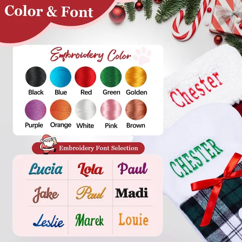 Miniatura 2 de Calcetines de Navidad personalizados para perros y gatos, calcetín de Navidad bordado con nombre personalizado en forma de pata de mascota o hueso