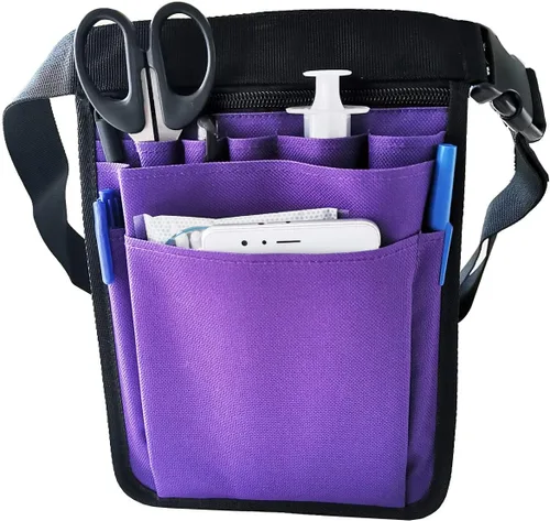 Miniatura 4 de Organizador para enfermeras de utilidad con cinturón Fanny Pack riñonera bolsa de cintura para herramientas de cuidado de tijeras médicas (púrpura)