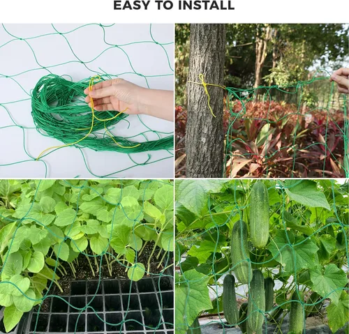 Miniatura 7 de Kikhope Red de enrejado para plantas trepadoras, paquete de 2 redes de enrejado de jardín resistentes de 5.9 x 16.4 pies para pepino, vid, tomate