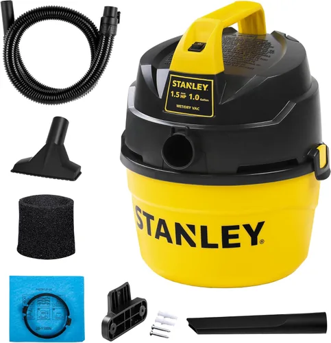 STANLEY Aspiradora de taller húmeda y seca, 1 galón 1.5 Peak HP Aspiradora pequeña húmeda-seca con 60CFM de potente succión, aspiradoras portátiles