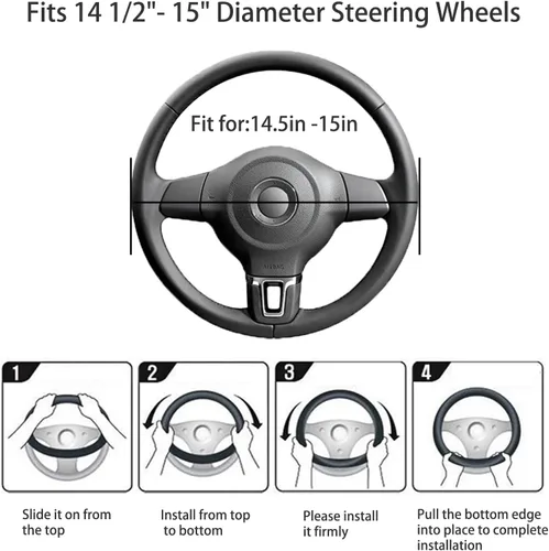 Miniatura 6 de Funda negra de cuero genuino para volante de automóvil para hombres y mujeres, funda de volante de piel de vaca, suave, transpirable