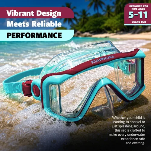 Miniatura 5 de Phantom Aquatics Rapido Clareza Junior Mask and Snorkel Combo Rubí turquesa