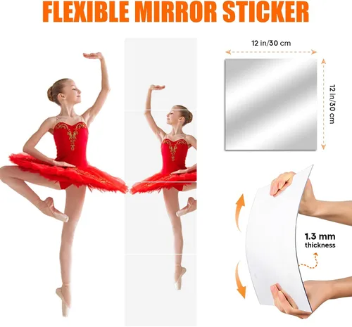 Miniatura 2 de 4 azulejos de espejo de longitud completa de 12 x 12 pulgadas, espejos de plástico acrílico para montar en la pared, para gimnasio en casa, cuerpo