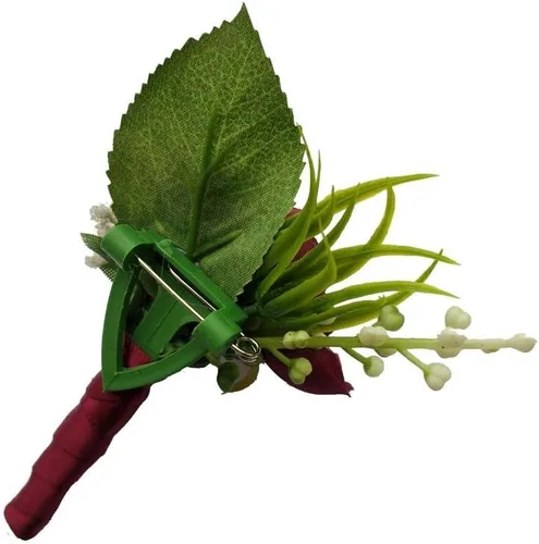 Miniatura 4 de 6 pedazos/lote novio Boutonniere hombre ojales DIY boda artificial flores falsas decoración del partido (rojo vino)