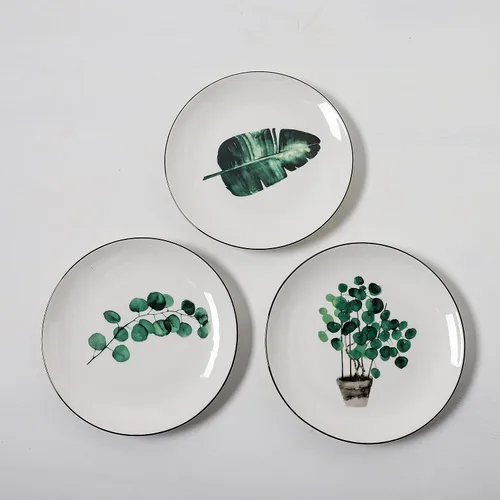 Miniatura 8 de Juego de 6 platos de porcelana de 8 pulgadas con patrón de plantas, vajilla de cerámica blanca para carne, almuerzo, ensalada, postre, servir pan