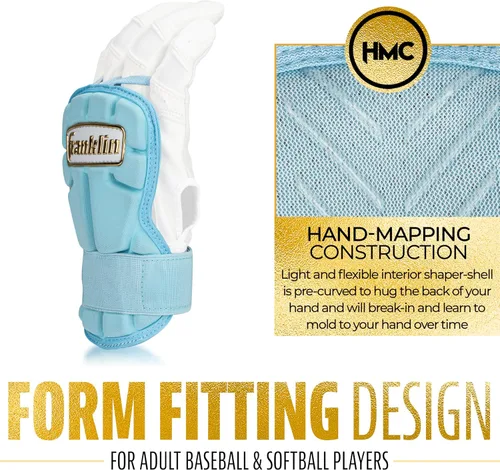 Miniatura 4 de Franklin Sports Guantes Protectores de Mano y Muñeca para Béisbol - Serie PRT LG, Protector para Adultos para Batear - Escudo Protector para Azul