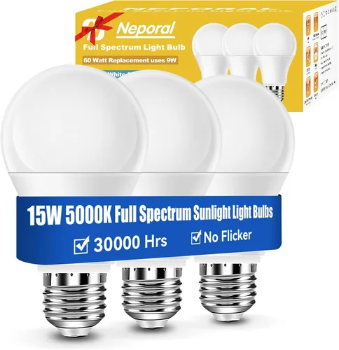 Miniatura 8 de Neporal - Foco de luz de espectro completo de 15 W, focos de luz solar natural sin UV de 2700 K, foco LED de 15 W equivalente a 100 W, CRI 90+, sin