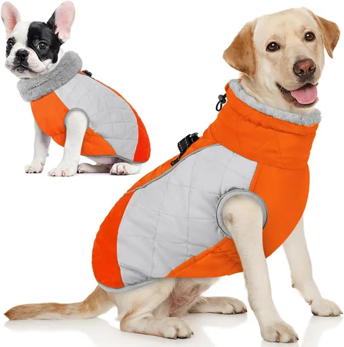 Miniatura 28 de AOFITEE Abrigo para perro, abrigo cálido de invierno para perros pequeños, chaqueta reflectante de cuello alto para perros con arnés integrado, Rojo