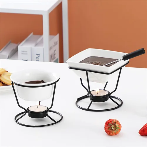 Miniatura 4 de Juego de fondue de mariscos personales de cerámica con vela de estante, dos tenedores, utilizado para salsa derretida mantiene el calor