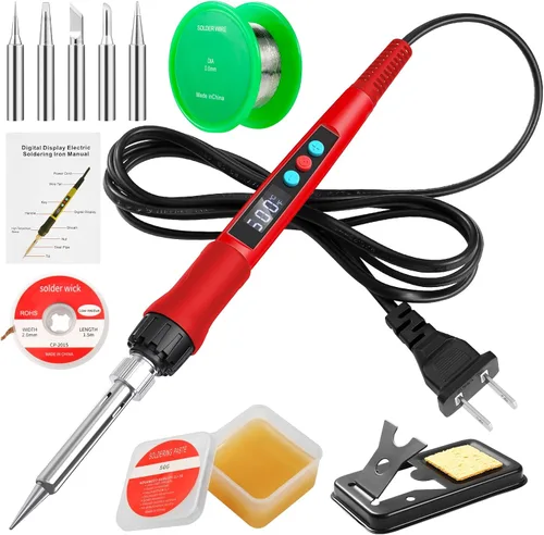 Kit de soldador, pistola de soldar digital LED de 100 W con calentador de cerámica, herramientas de soldadura con temperatura ajustable con puntas,
