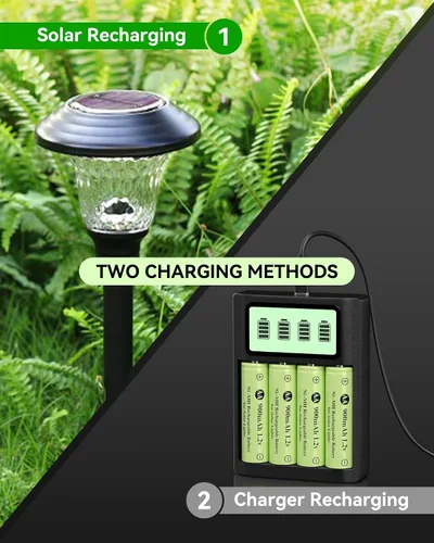 Miniatura 5 de Batería recargable AA Ni-MH de 1.2 V, batería recargable AA 900mAh 1.2V precargada, alta capacidad para luces solares al aire libre, lámparas