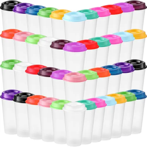 Miniatura 14 de Honeydak Paquete de 30 tazas de café reutilizables de 16 onzas con tapas, botella de agua, taza de viaje para café helado, vasos de té de plástico