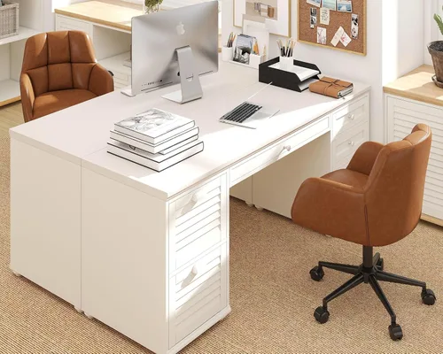 Miniatura 10 de HNY Silla de escritorio moderna de piel sintética, altura ajustable, cómoda silla giratoria de maquillaje con ruedas para sala de estar, computadora