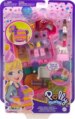 Miniatura 6 de Polly Pocket Juego compacto, fiesta de piñata con 2 micro muñecas y accesorios, juguetes de viaje con revelaciones sorpresa