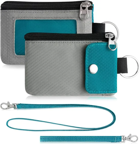 Miniatura 47 de Artpaxy Cartera minimalista para hombres y mujeres, llavero con bloqueo RFID, con cremallera, pequeña cartera con ventana de identificación, 2