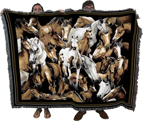 Miniatura 20 de Pure Country Weavers Manta con diseño de hermosas rubias de Robert Duncan, regalo para los amantes de los caballos, manta occidental tejida