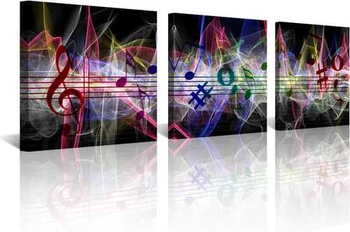 3 piezas de lienzo musical para pared, impresiones de notas musicales abstractas, coloridas ilustraciones de ondas sonoras, claves agudas y