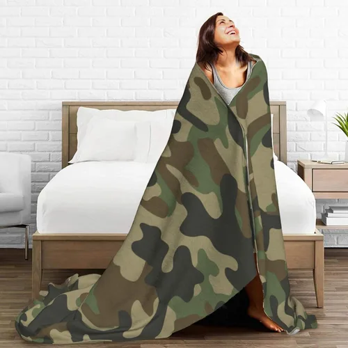 Miniatura 7 de Manta de forro polar de camuflaje militar, ultra suave, acogedora, manta de franela decorativa de camuflaje militar para el hogar, cama, sofá