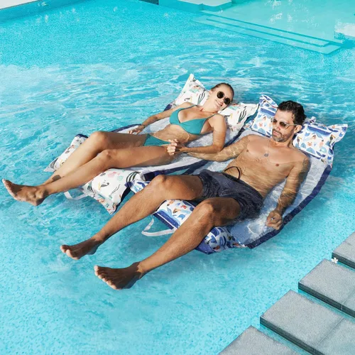 Miniatura 2 de FindUWill Paquete de 2 flotadores de tela para piscina, hamacas inflables de agua, tumbona grande XL para adultos Sirena T-verde y azul