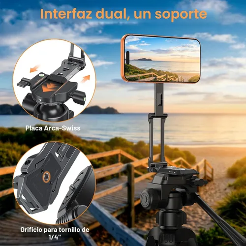 Miniatura 3 de OMOTON TP06 [Cordón equipado] para gancho de trípode MagSafe con parte trasera magnética y base Arca-Suiza, rotación de 360° con tornillo de 1/4