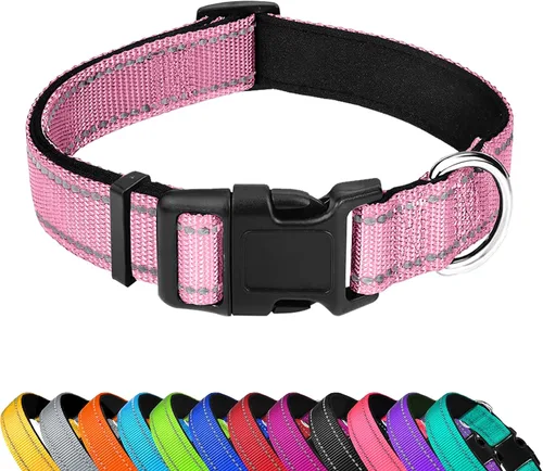 Miniatura 24 de Collar reflectante para perro, ajustable de neopreno suave acolchado de nailon para mascotas con hebilla para perros extra grandes, verde azulado