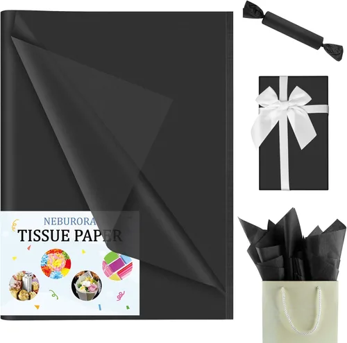 Miniatura 2 de NEBURORA Papel de Seda Negro - 60 Hojas, 14 x 20 Pulgadas Papel de Seda Negro Mate para Empaque de Regalos, Arte y Manualidades, Bricolaje